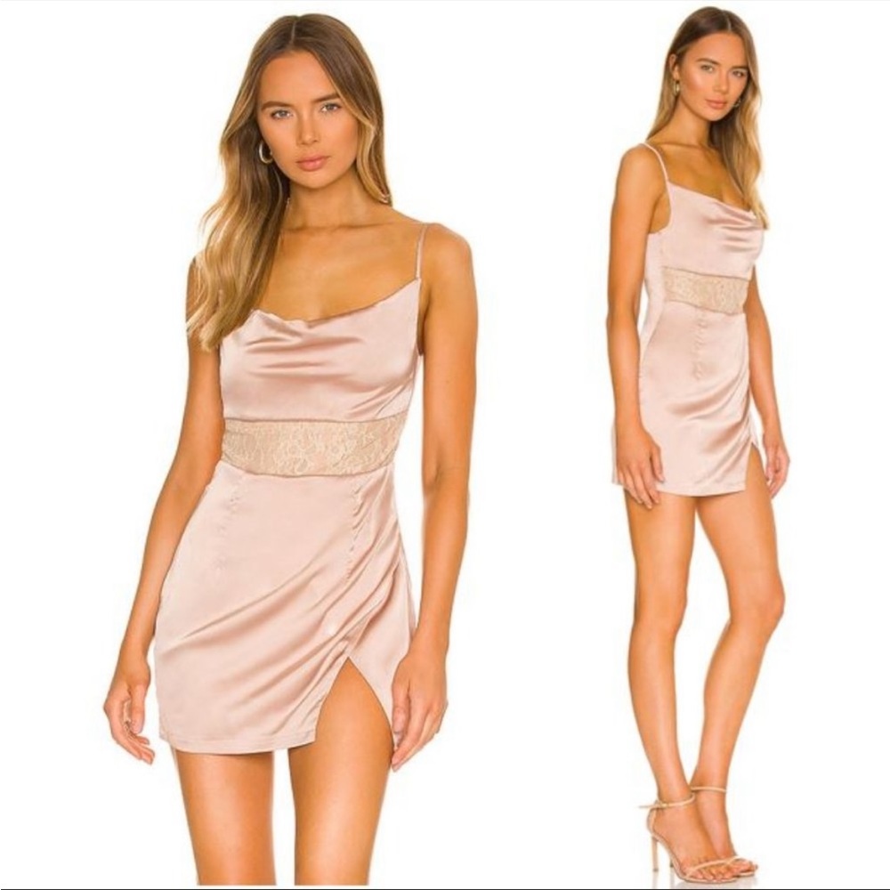 superdown Blush Satin Cowl Neck Mini Dress